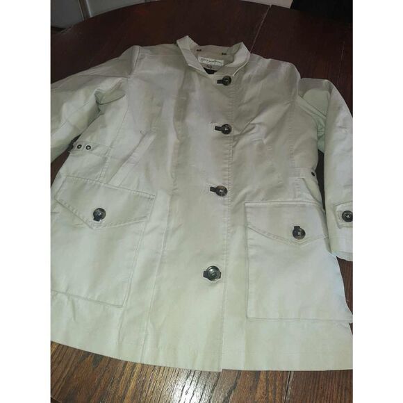 Medium Jones New York Tan Khaki Trench Coat Jacket Adjustable Sides - Picture 2 of 4